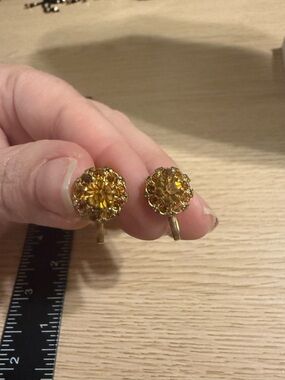 Coro Gold-Tone Amber Crystal Cluster Clip-On Earrings
